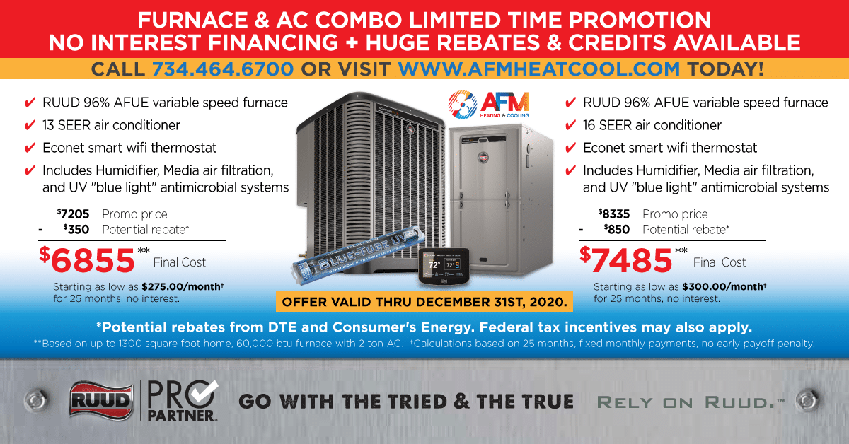 New Furnace AC Combo Limited Time Promotion No Interest Financing 