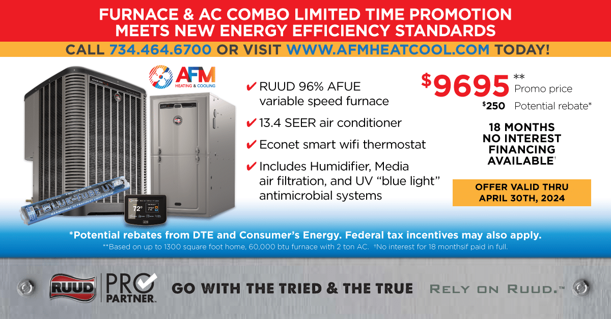 Winter + Spring 2024 Special: New Furnace + AC Combo - Meets New Energy Efficiency Standards. Limited Time Promotion
